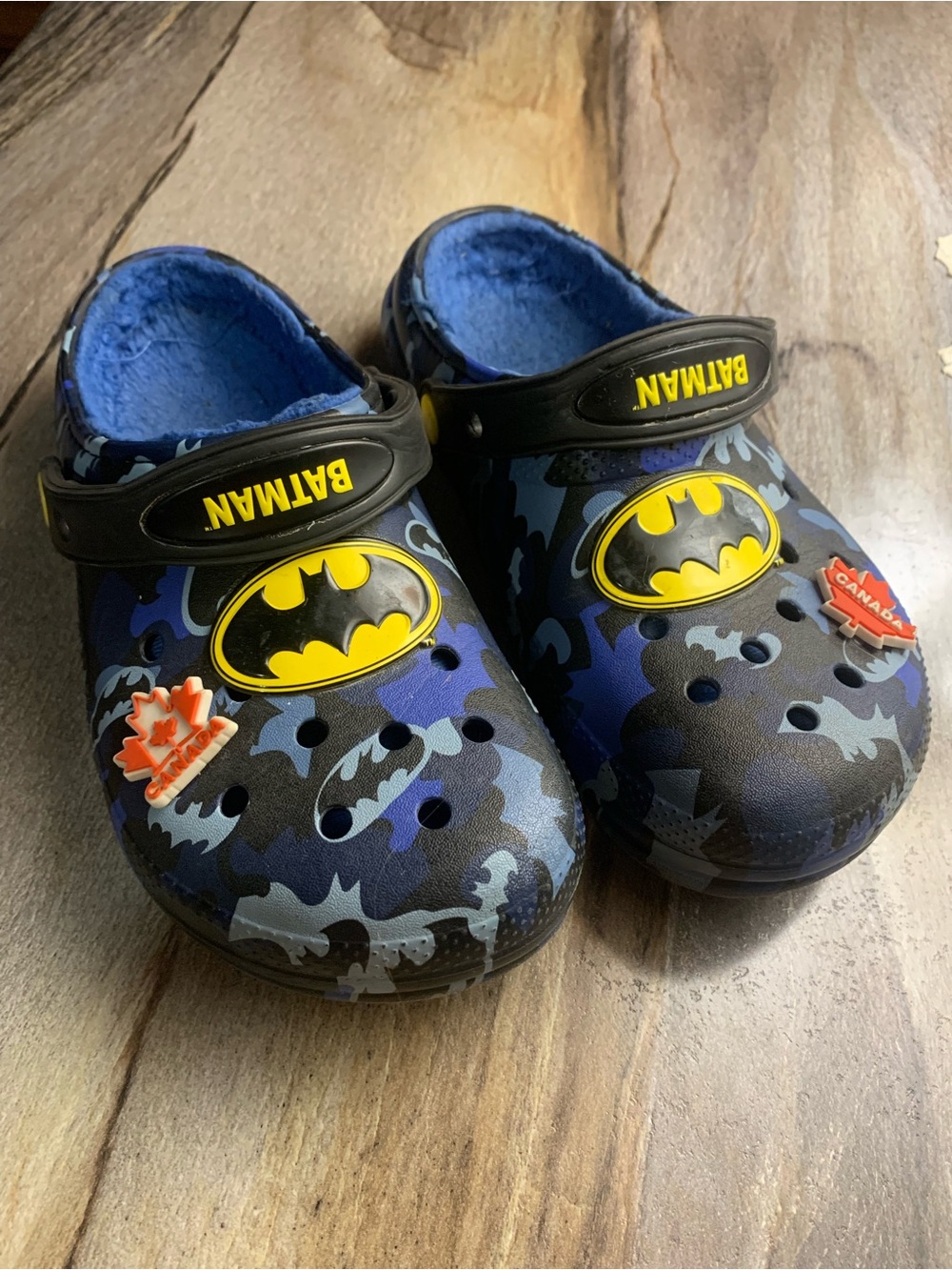 Batman Blue Camo Kids CrocsClogs with Yellow Logo